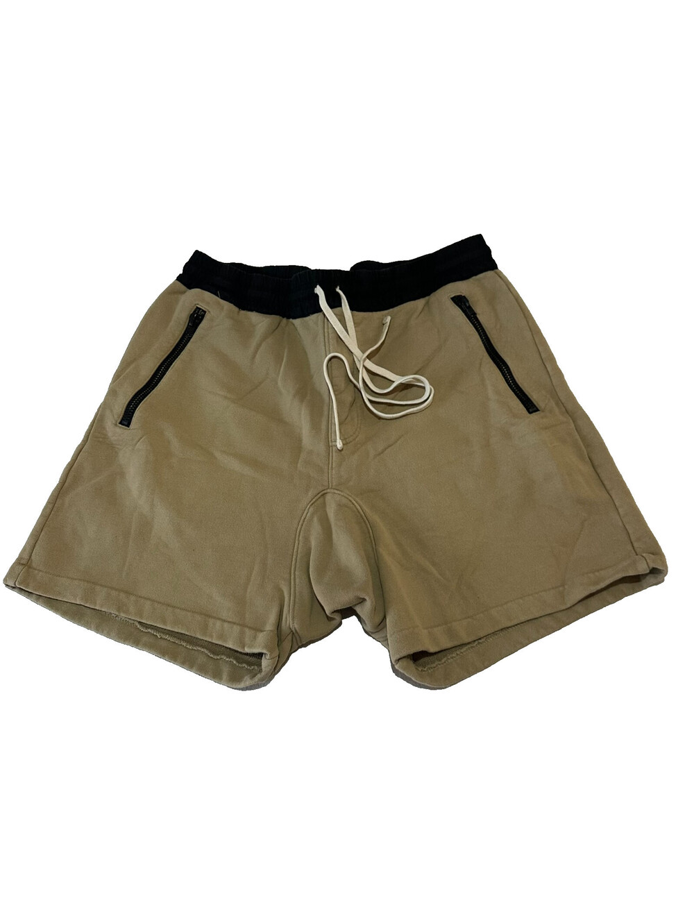 FOG Fear of God Essentials Shorts Men Medium Khaki Sweat Zip Pockets Drawstring